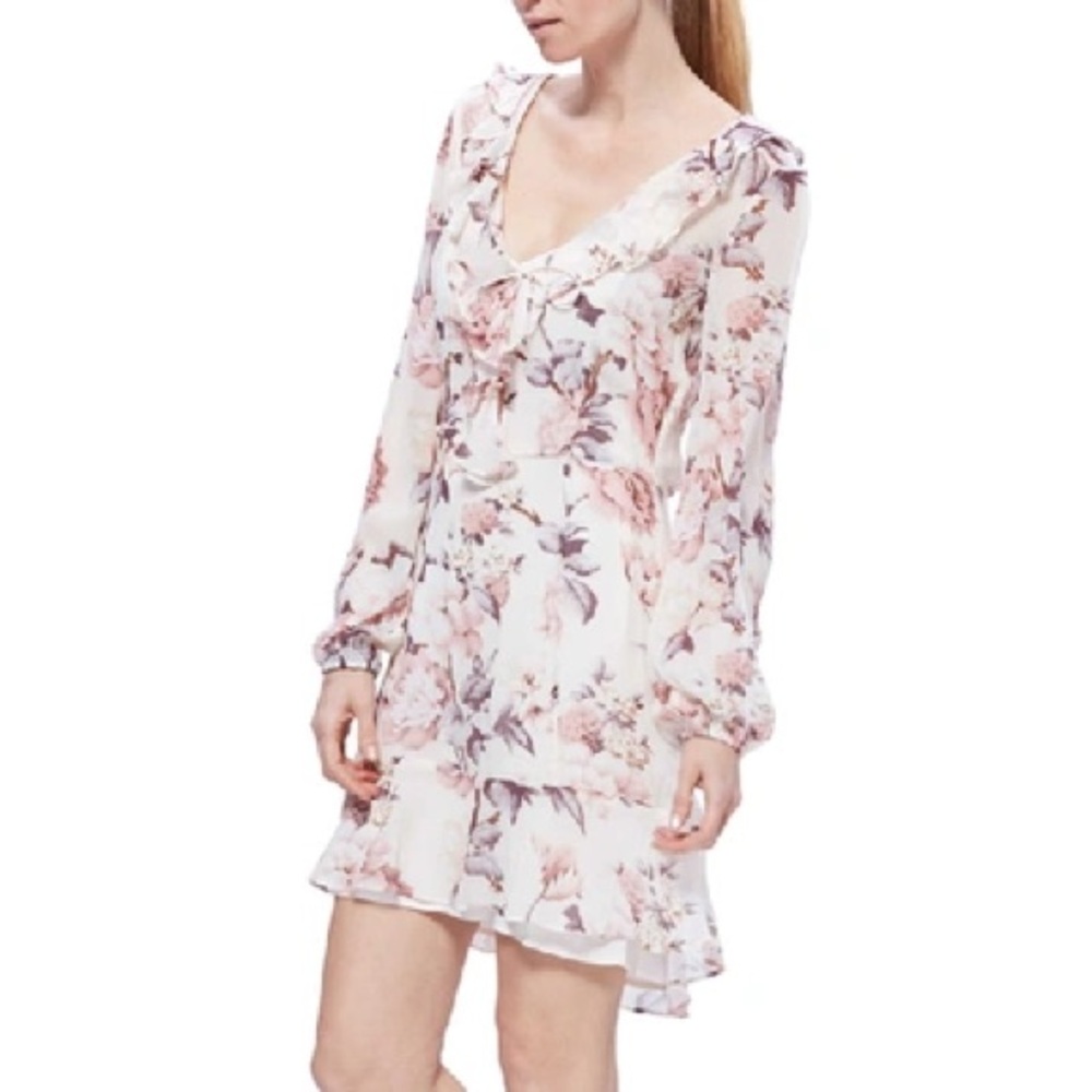 PAIGE Floral Neha silk mini dress with long sleeves and soft floral design